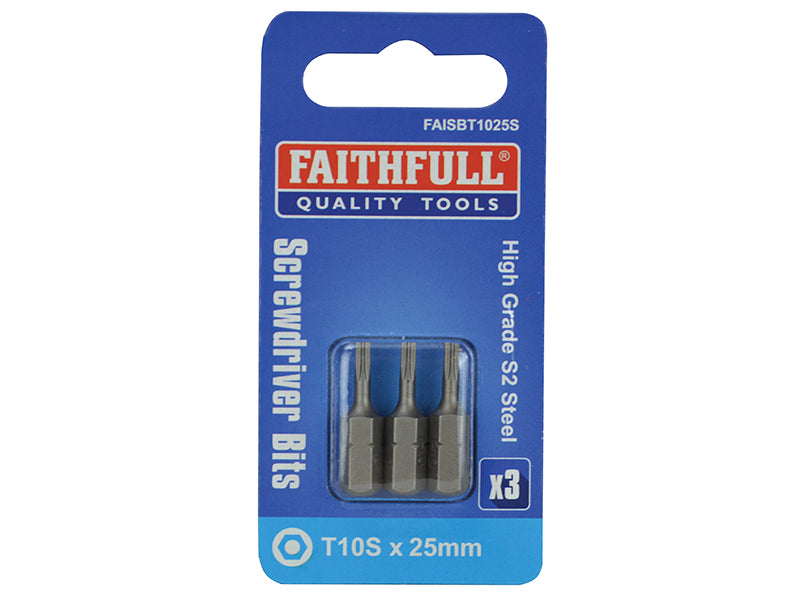 Security S2 Grade Steel Screwdriver Bits T10S x 25mm (Pack 3)                   