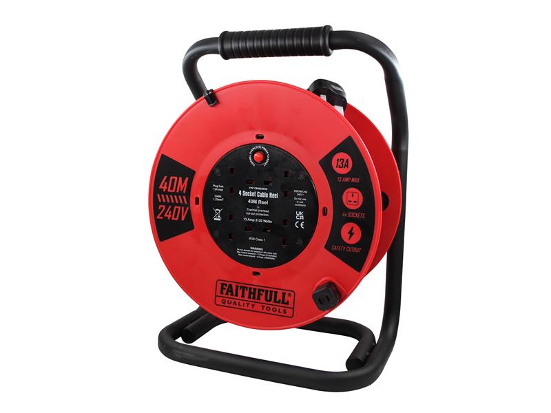 Open Cable Reel 240V 40m 13A 4 Socket (1.25mm Cable)
