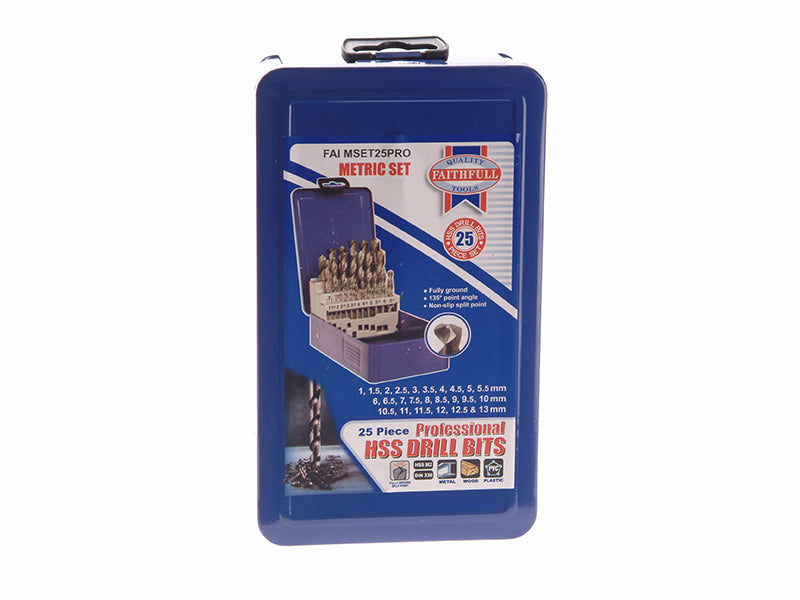 HSS Drill Bit Set of 25 M2 1 - 13mm & Case                                      