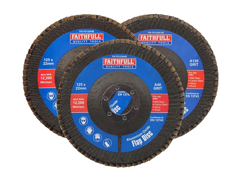 Aluminium Oxide Flap Disc 125 x 22mm Mixed Grit (3 Pack)