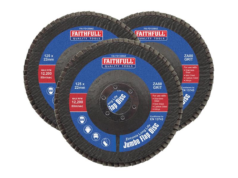 Zirconia Abrasive Jumbo Flap Disc 125 x 22mm Mixed Grit (3 Pack)